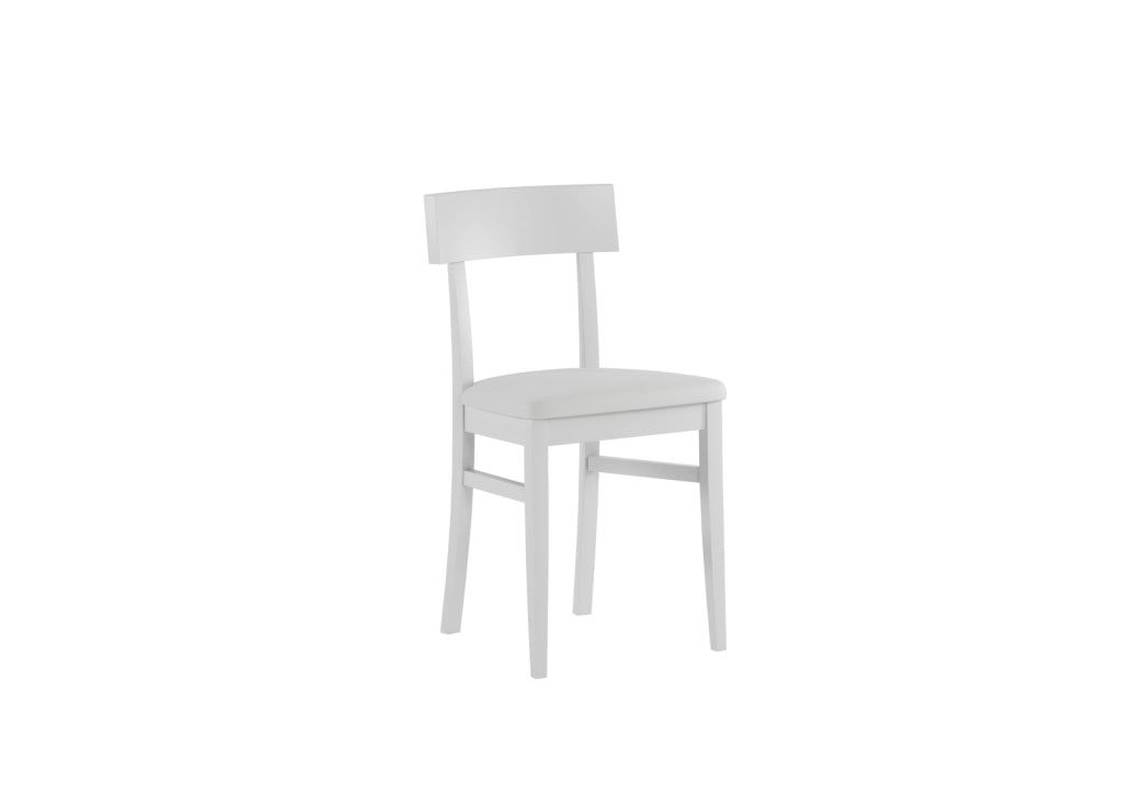 Sedia da interno Monaco in legno di faggio laccato bianco con seduta imbottita in similpelle e schienale in legno - 2 pezzi per conf.