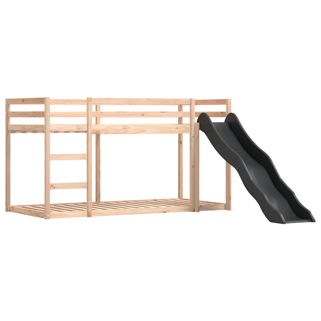 Letto singolo | Letto per adulti | Letto a Castello con Scivolo e Tende Bianco e Nero 80x200 cm