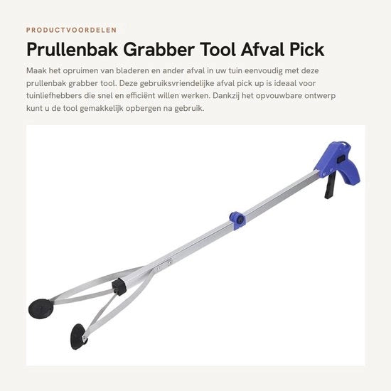 Strumento di raccolta rifiuti ergonomico e pieghevole - manico blu - facile da usare - adatto per la raccolta foglie in giardino