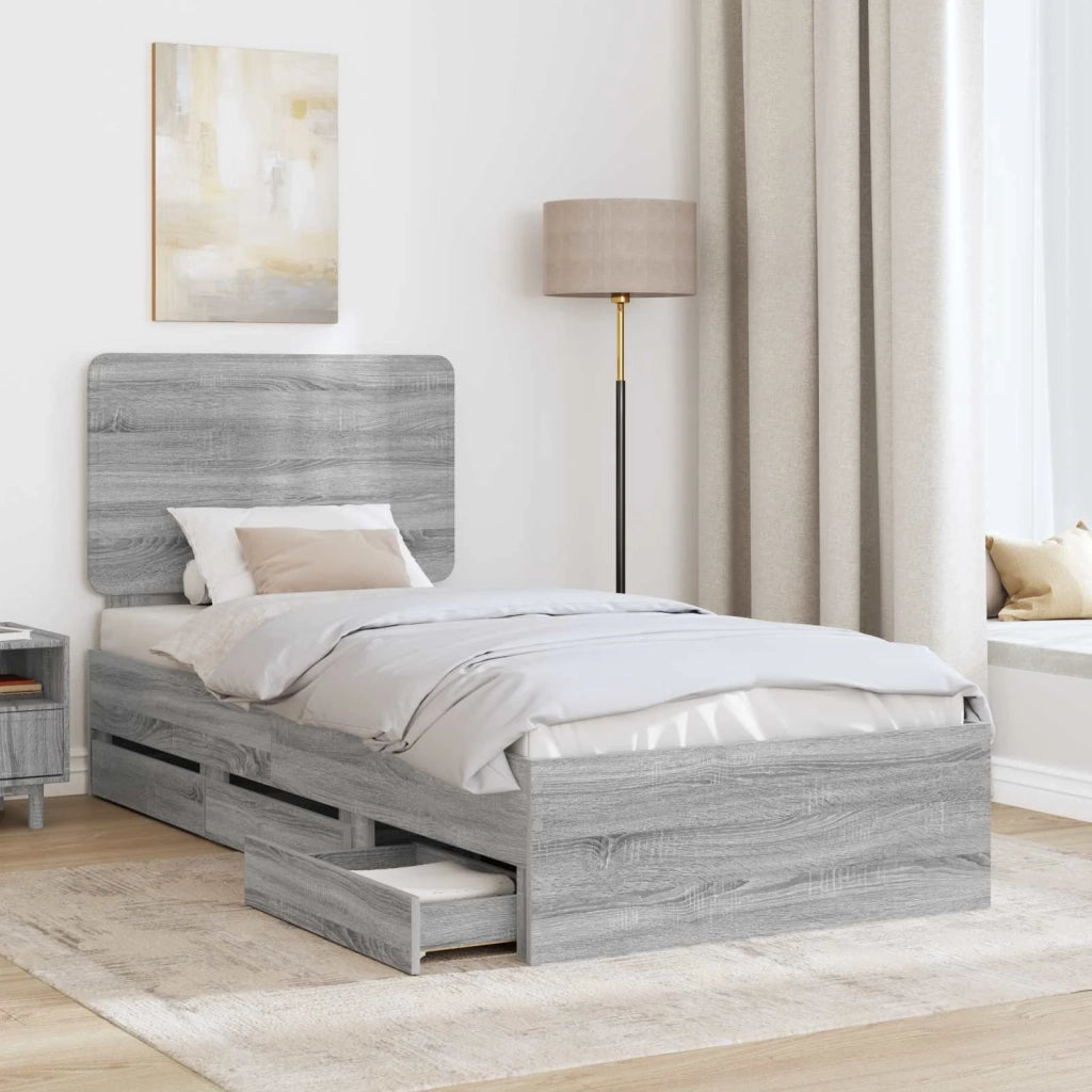 Struttura del letto con cassetto-Giroletto con contenitore-Rete del Letto Grigio Sonoma 75 x 190 cm 638460