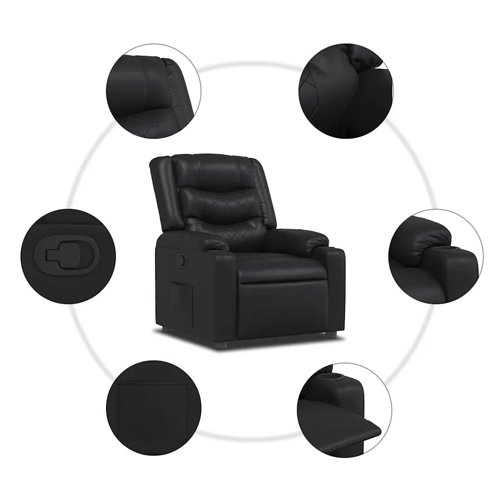 Divano Sedia-Poltrona Reclinabile Nera in Similpelle 410583