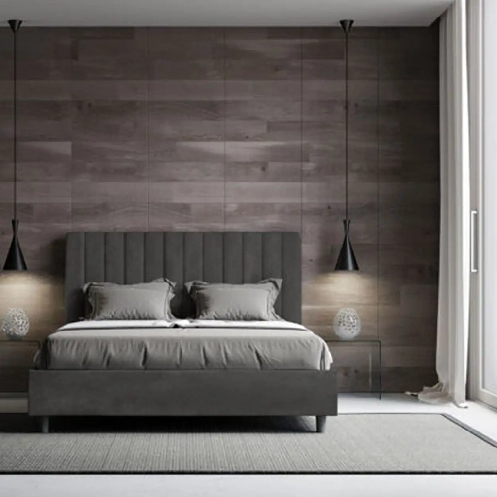 Letto matrimoniale con rete imbottito 160x210 microfibra grigio Agueda