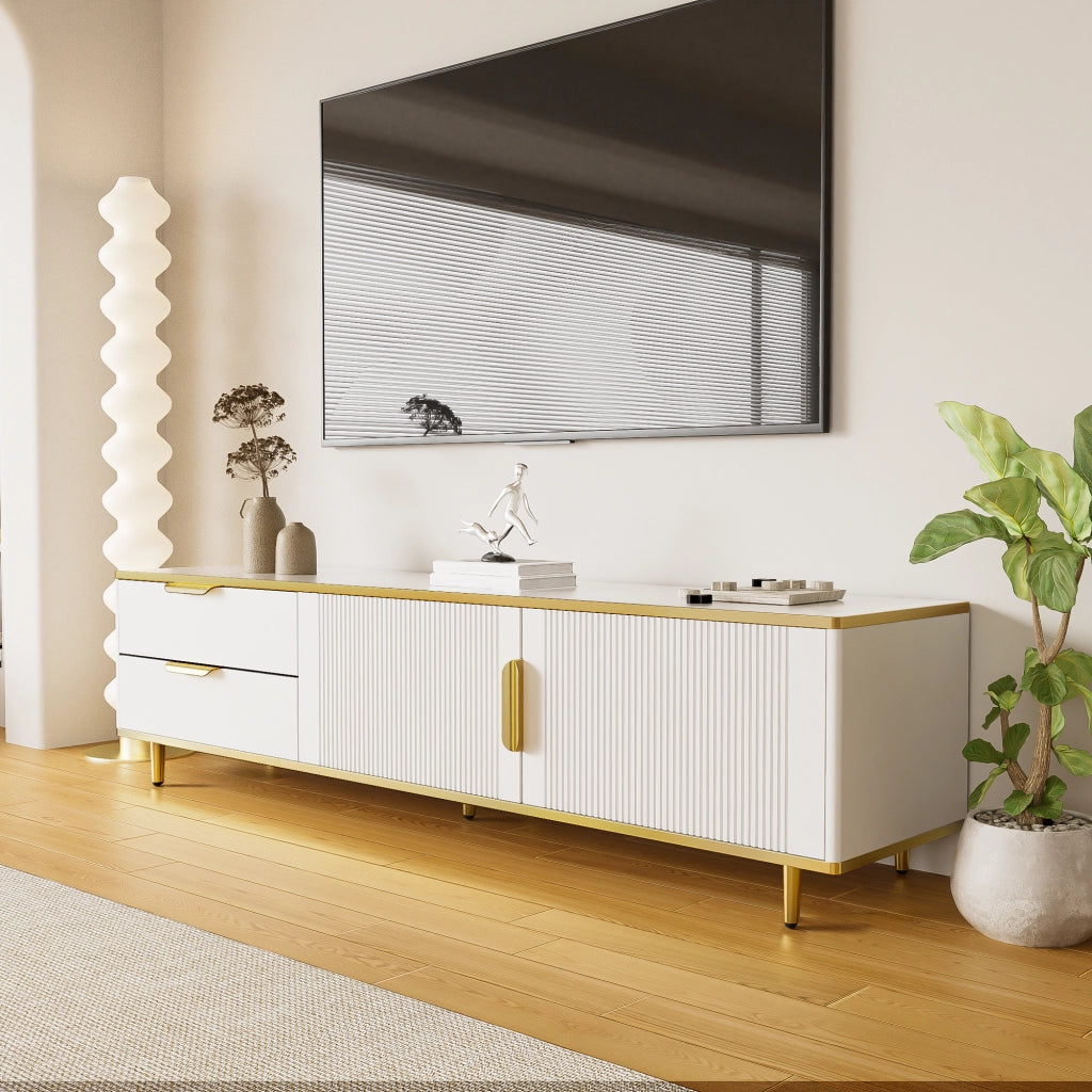 MOBILE TV Con 2 cassetti 170x37x45 cm Bianco e Oro