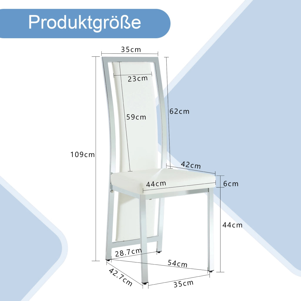 Sedia da pranzo; set da 4. schienale curvo; struttura in metallo; pelle pu; bianco argento 109 cm