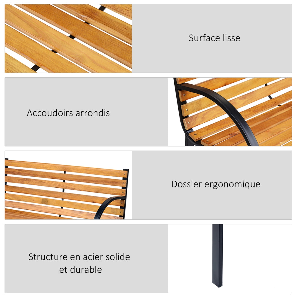 Panchina da giardino 2 posti ¨C Xylo ¨C legno naturale e acciaio nero