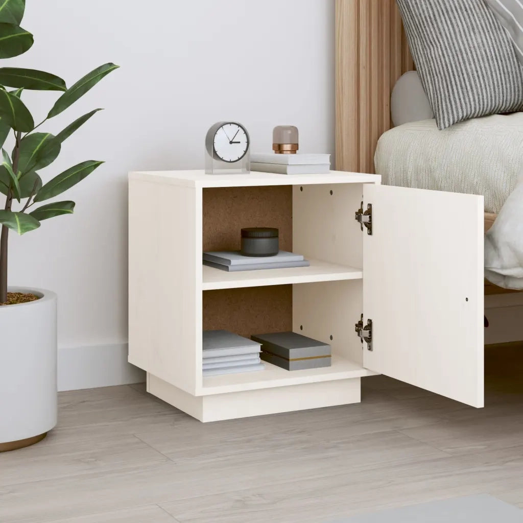 Comodino | Armadio da Notte | Mobiletto da notte Bianco 40x34x45 cm in Legno Massello di Pino