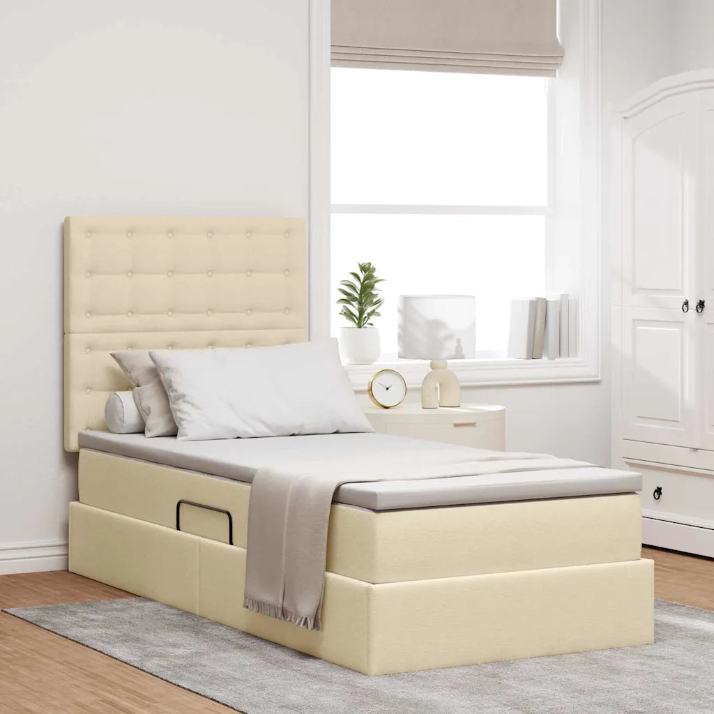 Letto con contenitore e LED Crema 100 x 200 cm Poliestere 3372526