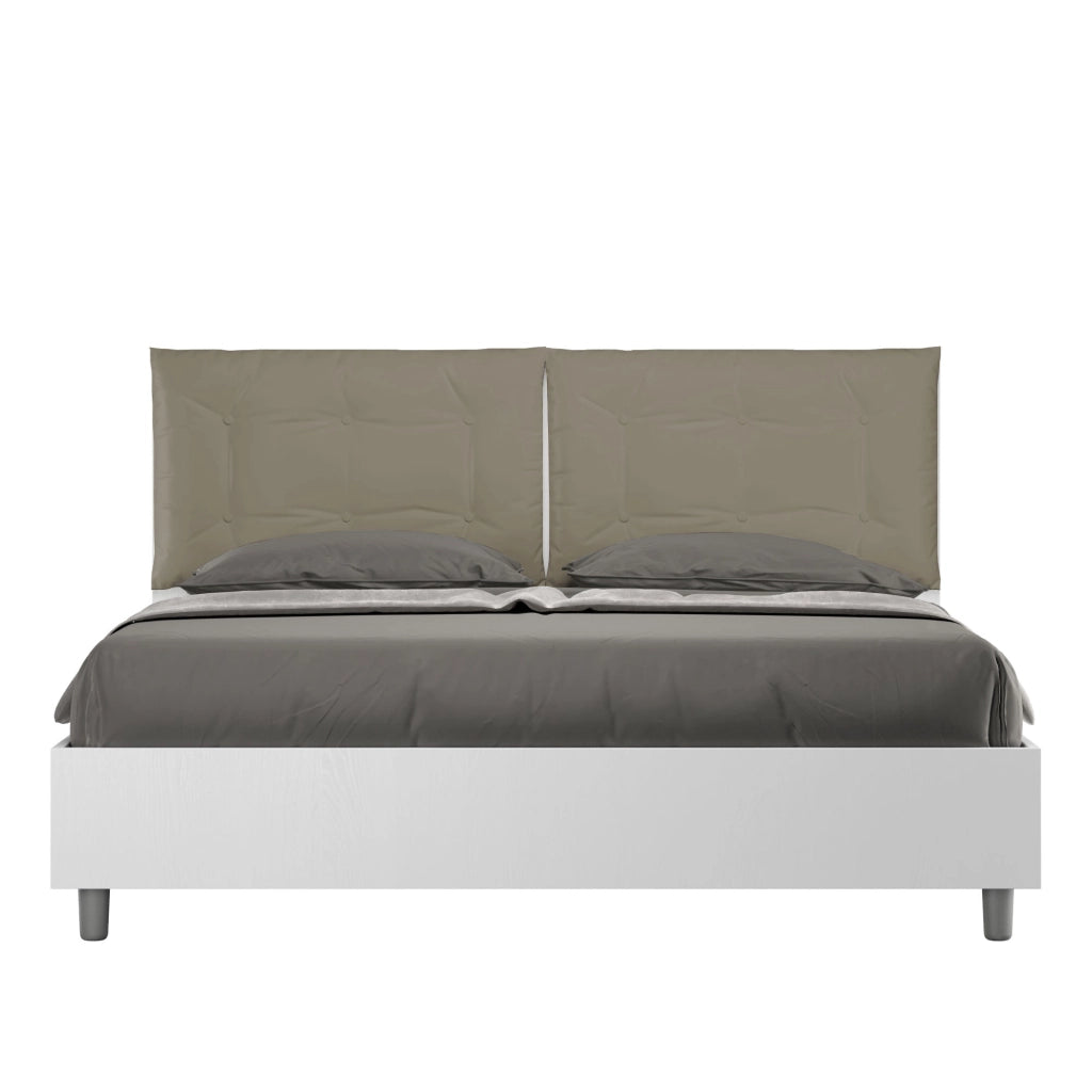 Letto Matrimoniale 160x200 cm con Rete e Contenitore Struttura Bianco Frassico con Cuscini in Similpelle Egos Annalisa