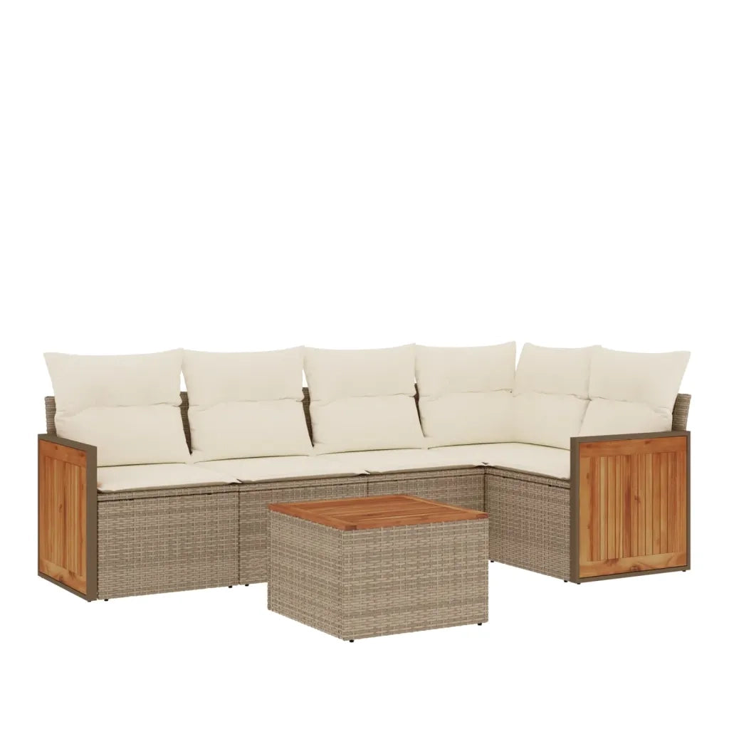 Set Divano da Giardino 6 pz con Cuscini Beige in Polyrattan 3227633