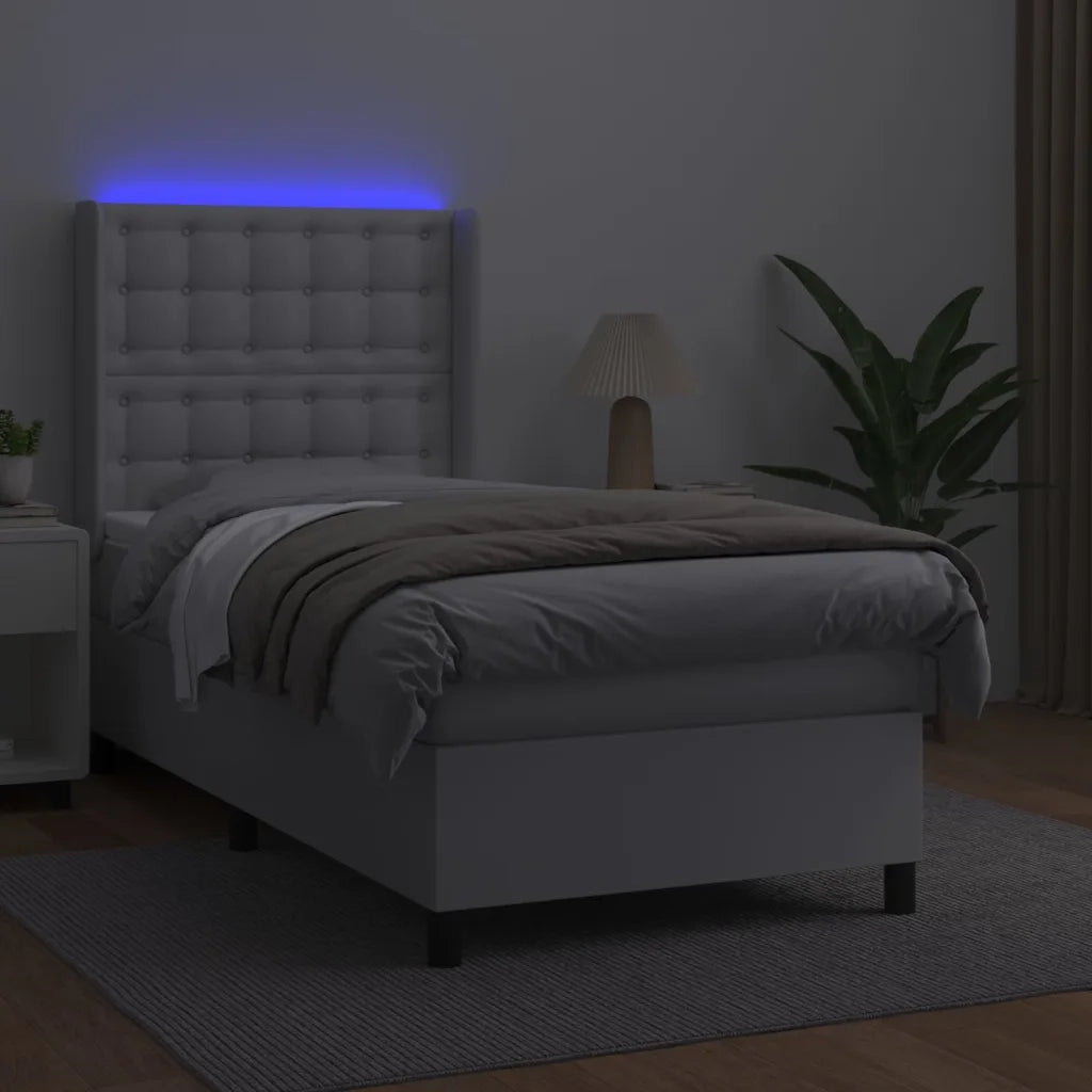 Giroletto Molle con Materasso e LED Bianco 100x200cm Similpelle 3139368