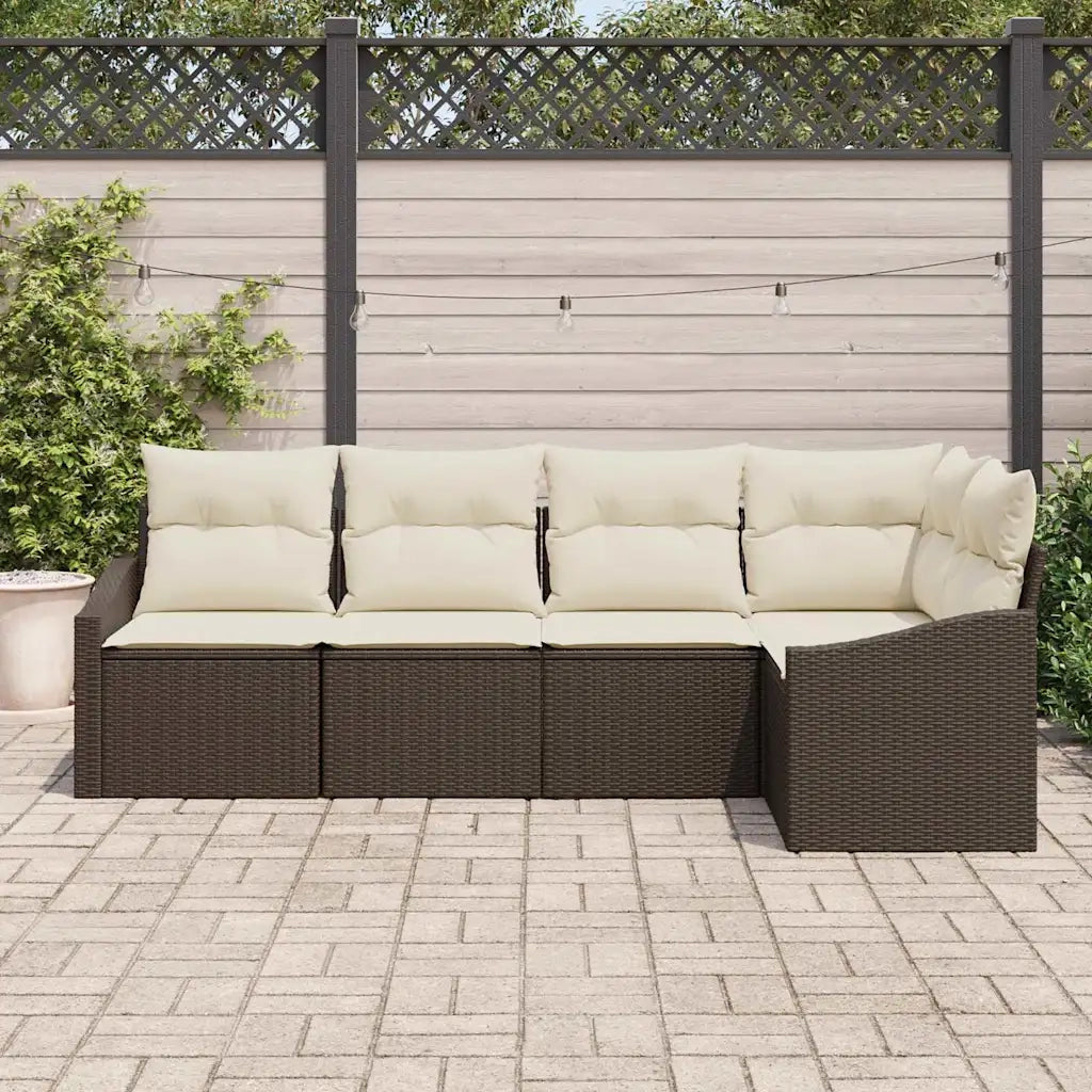 Set Divano da Giardino 5 pcs Marrone e bianco polyrattan