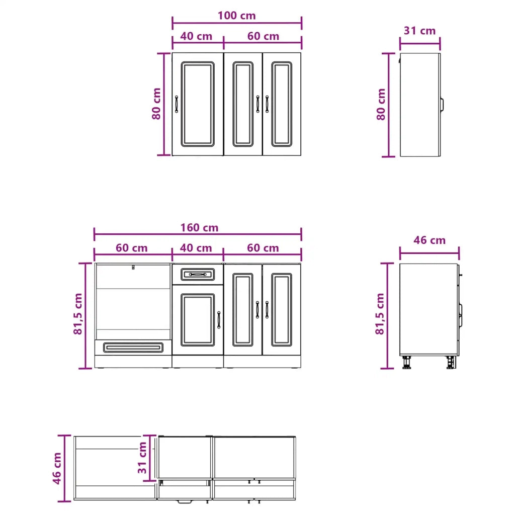 Unità Cucina KALMAR 5 pcs Nero Legno ingegnerizzato 3438236