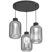 Lampada sospesa Galante 3 luci nero vetro fumé E27 Luminex
