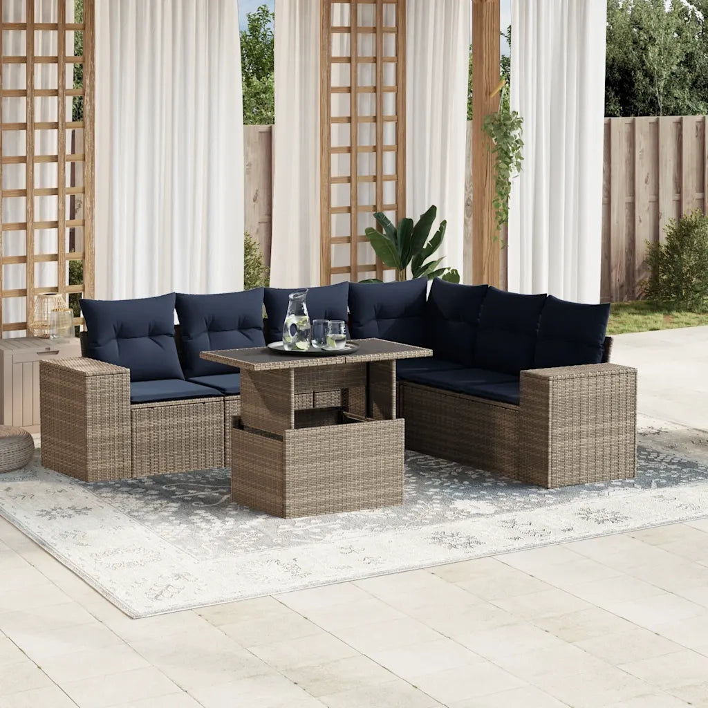 Set Divani da Giardino 7 pz con Cuscini Grigio in Polyrattan 3269191