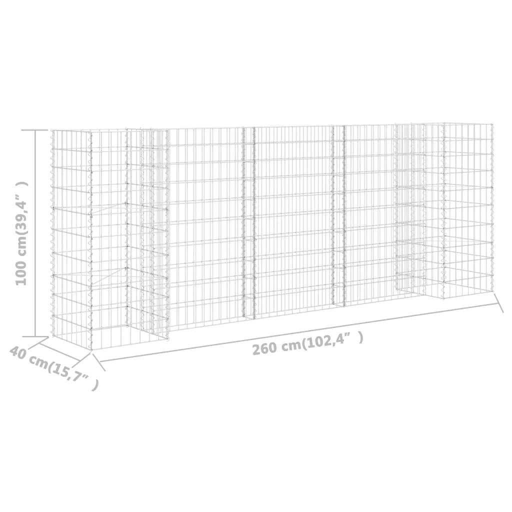 Gabbione a forma di H in filo d'acciaio 260 x 40 x 100 cm 02_0000864