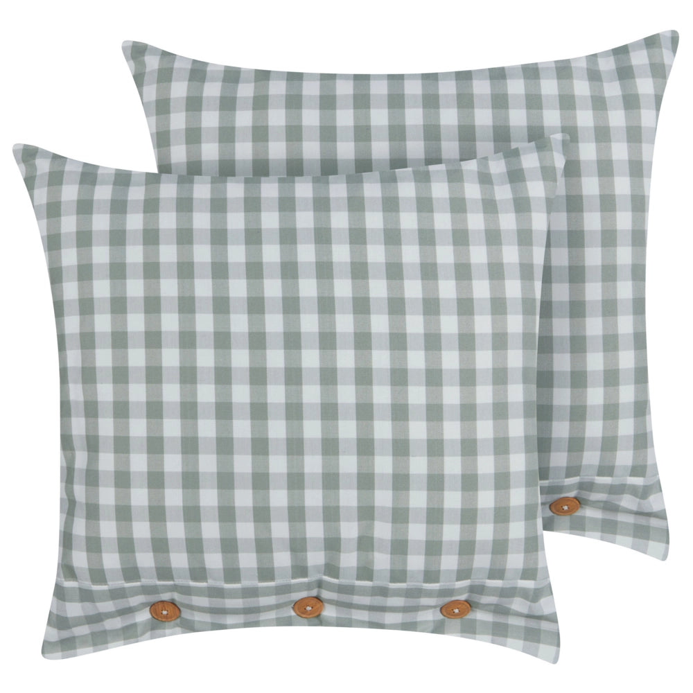 Set di 2 cuscini decorativi verde e bianco con motivo a scacchi quadrato con bottoni 45 x 45 cm soggiorno camera da letto