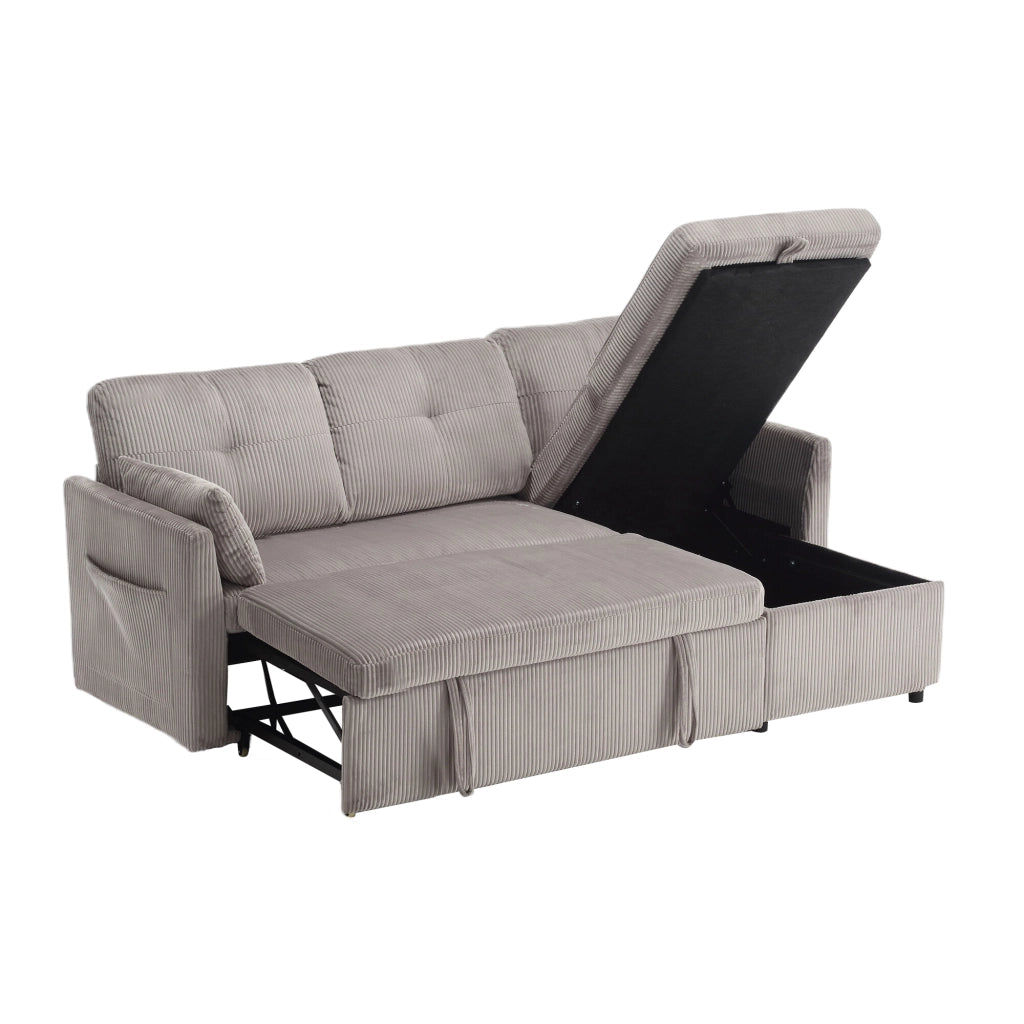 Divano Letto Angolare Reversibile con Contenitore, Corduroy, Grigio Chiaro