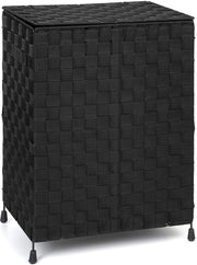 Wastebasket con coperchio e maniglia a ingranaggio per trasporto facile, contenitore di stoccaggio pratica per abbigliamento, giocattoli, nylon metallo, nero, B24,5 x H50,5 x D35,5 cm