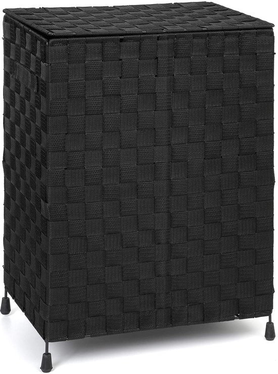 Wastebasket con coperchio e maniglia a ingranaggio per trasporto facile, contenitore di stoccaggio pratica per abbigliamento, giocattoli, nylon metallo, nero, B24,5 x H50,5 x D35,5 cm