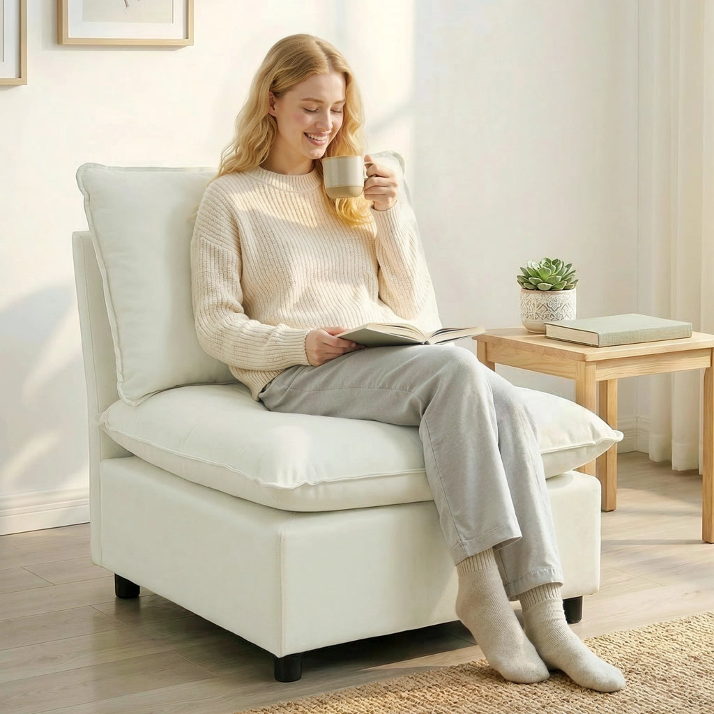 Poltrona moderna senza braccioli ¨C Xylo ¨C tessuto crema, seduta larga 146x85x78cm