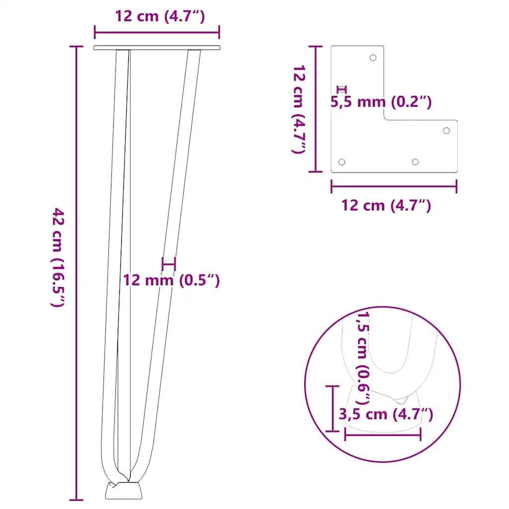 Gambe a forcina per tavolino 4 pz bianche 42 cm in acciaio massiccio 4012441