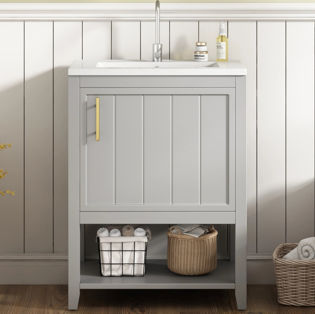 Mobiletto bagno con ripiani in MDF grigio