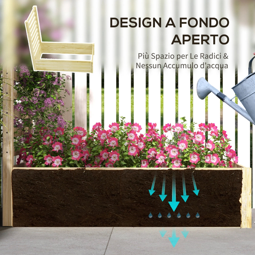 Fioriera con Traliccio per Rampicanti e Fondo Aperto, in Legno di Abete, 115x60x110 cm, color Legno