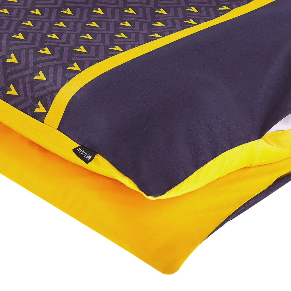 Set copripiumino e 2 federe in misto cotone blu scuro e giallo 155 x 220 cm Camera da letto moderna