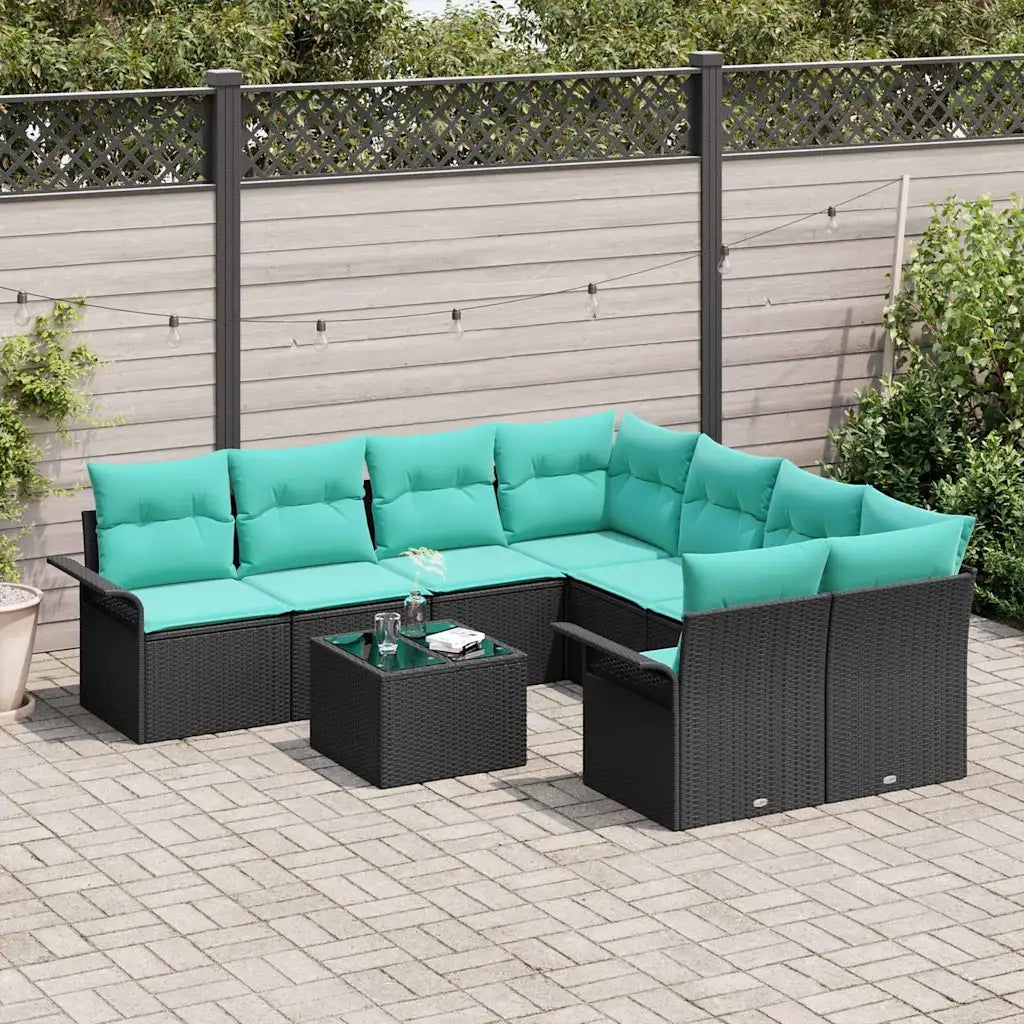 Set Divano da Giardino con cuscino 9 pcs Nero polyrattan 3345306