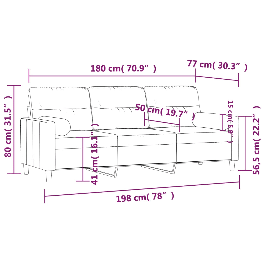 Divano | Divano da soggiorno | Sofa a 3 Posti con Cuscini Grigio Scuro 180 cm in Tessuto