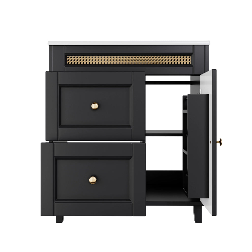 Mobile Sottolavabo da Bagno con Lavabo in Ceramica ¨C MINIMAL ¨C Nero, Cassetti, Ante, 76x46x87