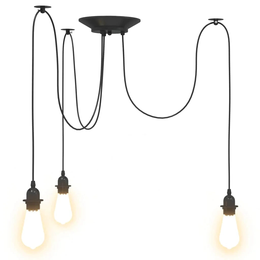 Lampada a sospensione vintage regolabile altezza 150 x 20 cm 3 portalampada design elegante metallo nero sala da pranzo 02_0058020