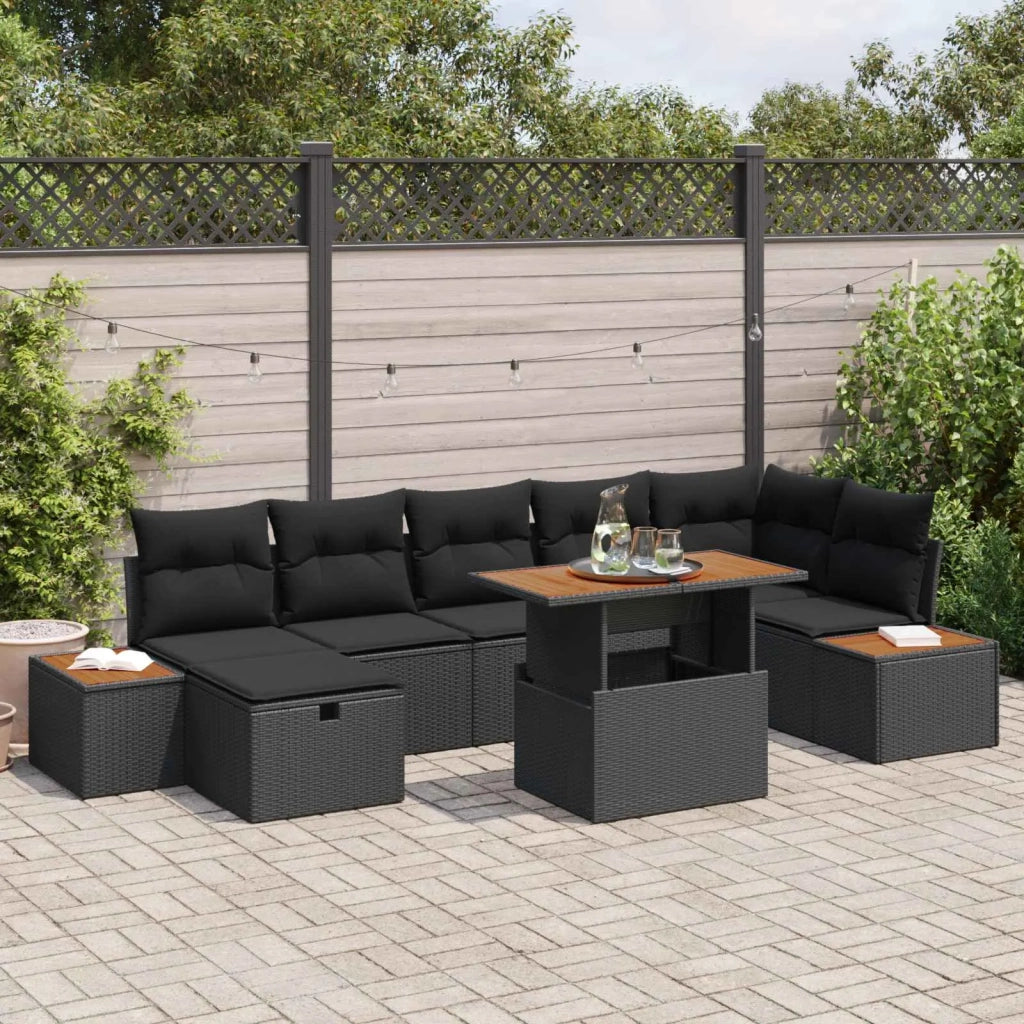 Set Divano da Giardino 8 pcs Nero polyrattan