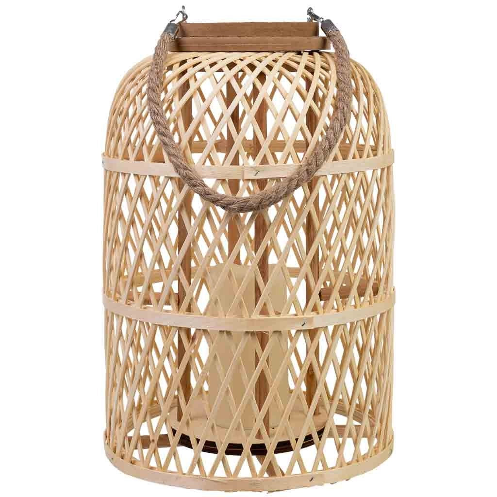 Lanterna in bambù e legno con manico in corda e candela a batteria D27,5x39,5h cm