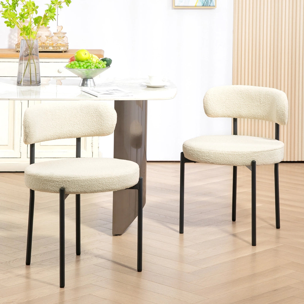Set 2 Sedie da Pranzo Imbottite ¨C Xylo ¨C Tessuto Beige, Gambe in Metallo Nero, 51x51x76 cm