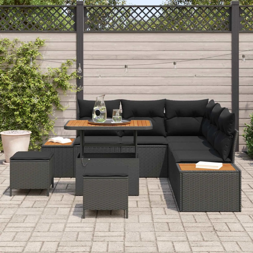 Set Divano da Giardino 8 pcs Nero polyrattan