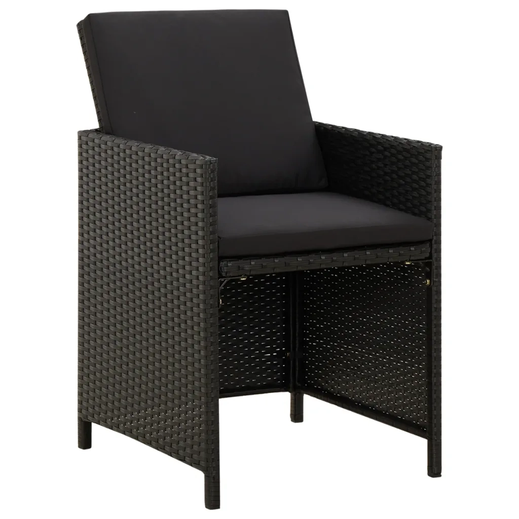Set da Pranzo da Giardino 9 pz con Cuscini Nero in Polyrattan 3095506
