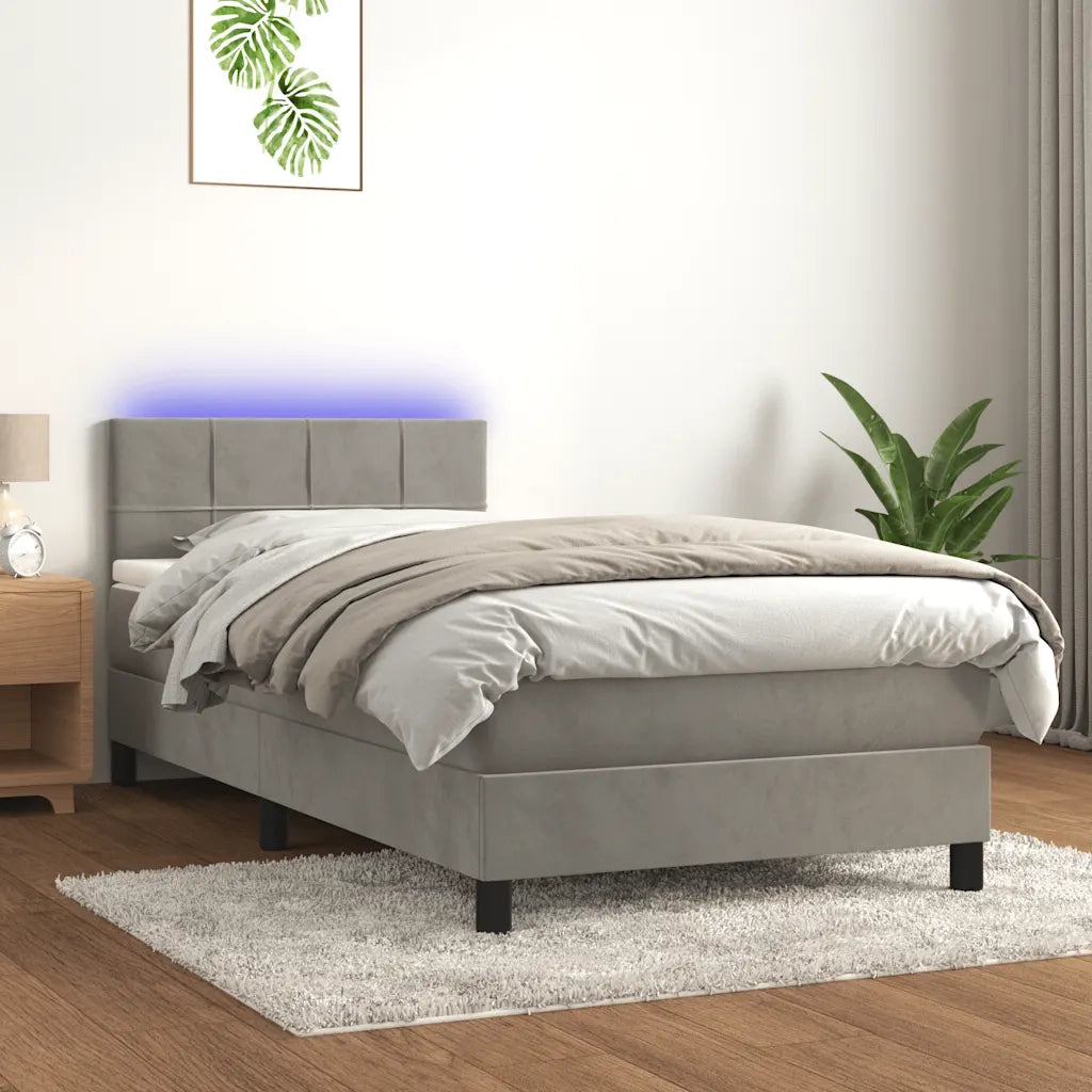 Letto a Molle con Materasso e LED Grigio Chiaro 80x200 cm Velluto