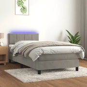 Letto a Molle con Materasso e LED Grigio Chiaro 80x200 cm Velluto