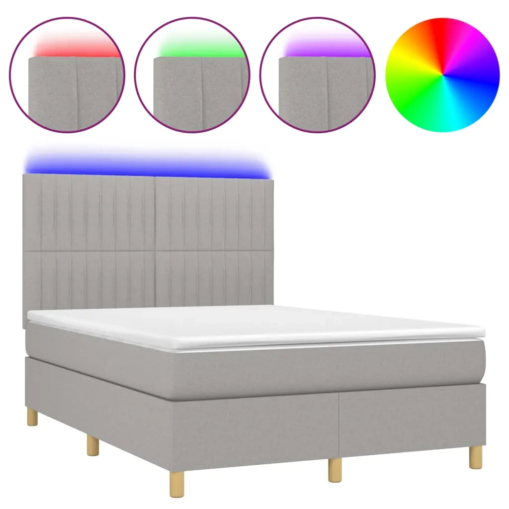 Letto a Molle Materasso e LED Grigio Chiaro 140x200 cm Tessuto 3135597
