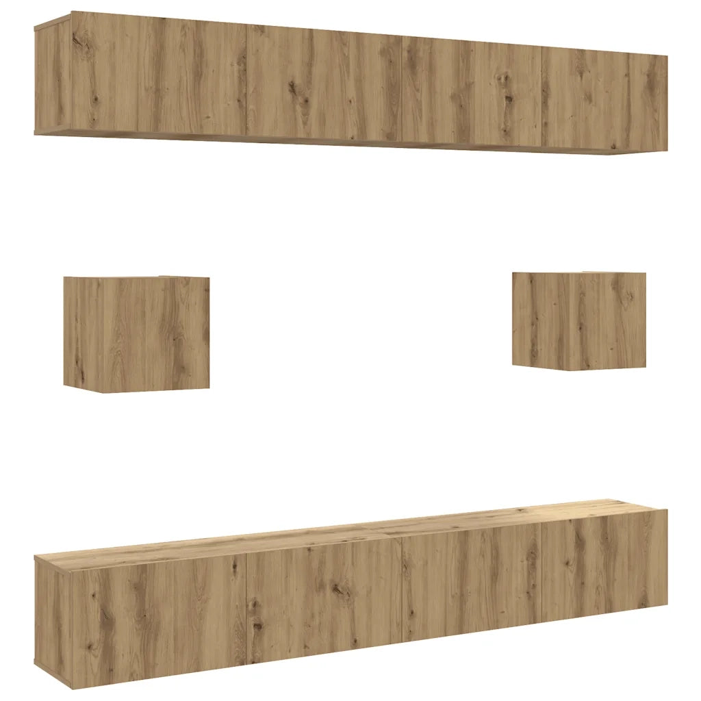 Set Mobile TV 6 pz-Credenza per TV Montato a Parete Rovere in Legno Multistrato 177589
