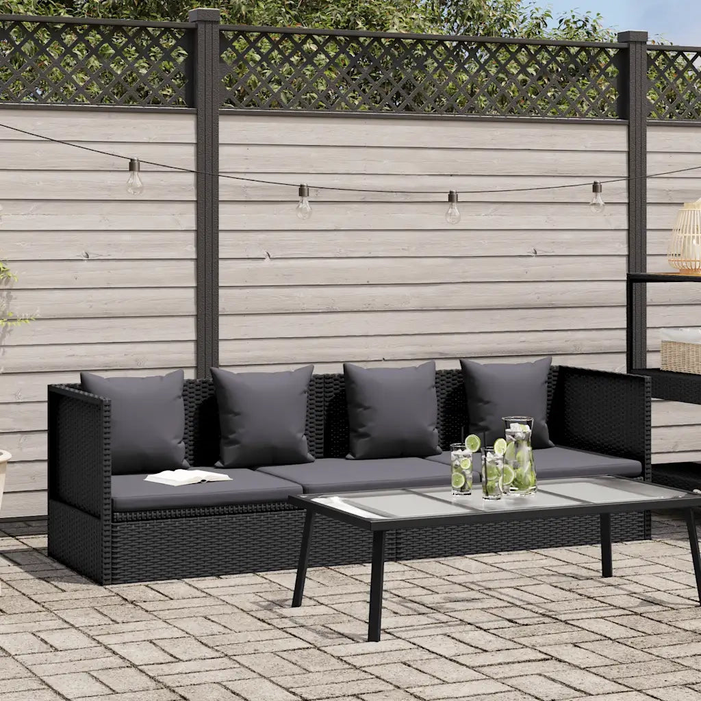 Lettino da Giardino con Cuscini in Polyrattan Nero