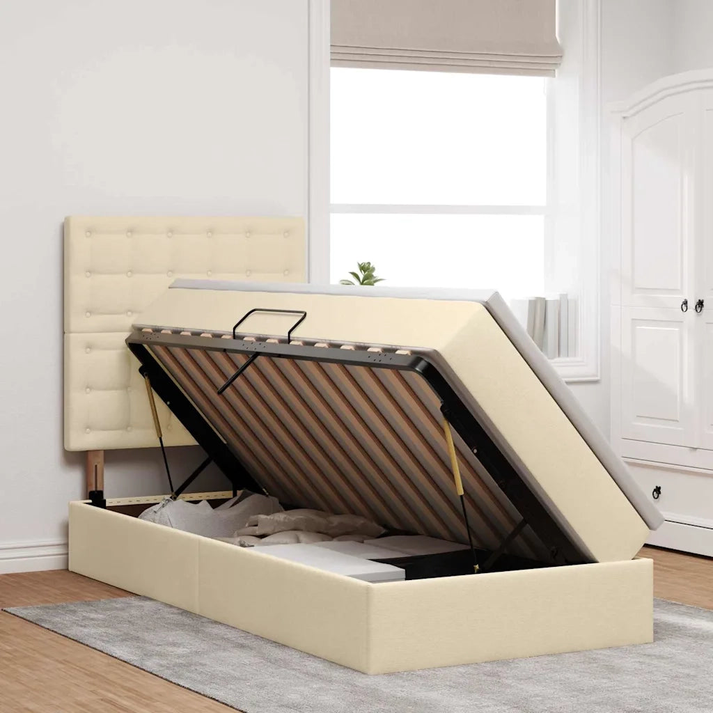 Letto con contenitore e LED Crema 100 x 200 cm Poliestere 3372526