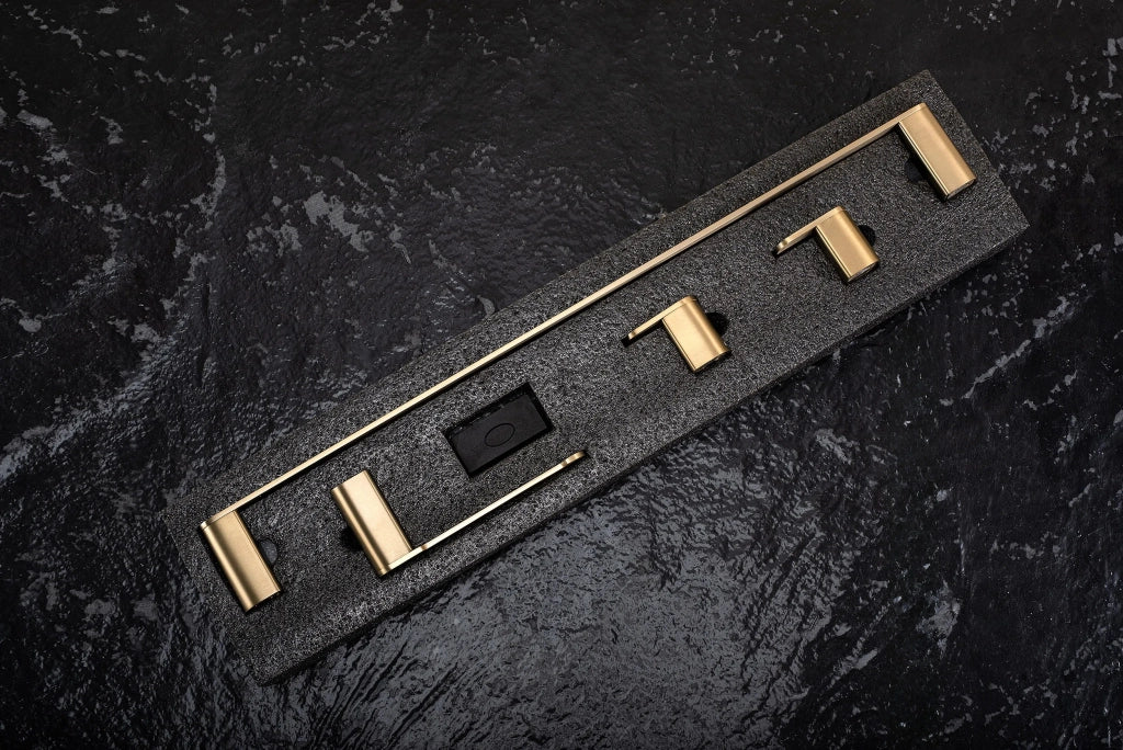 Set Accessori Da Bagno Mati Brush Gold 4 Pezzi