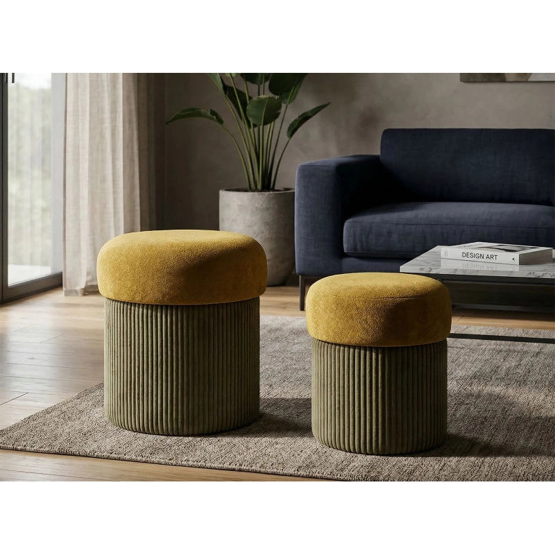Puff Con Contenitore Aspen Verde Set 2 Pz cm ø 42x44-35x37