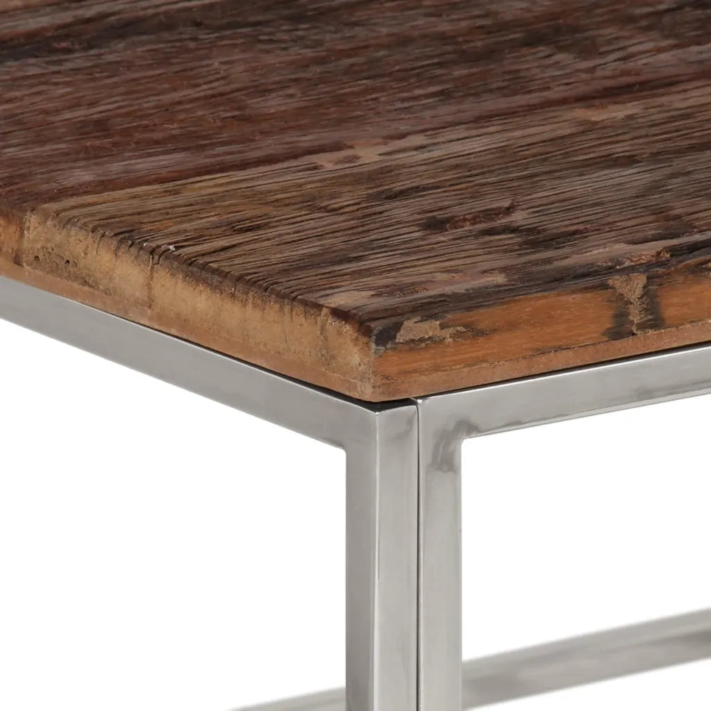Tavolino Salotto Argento Acciaio Inossidabile e Legno Massello 349949