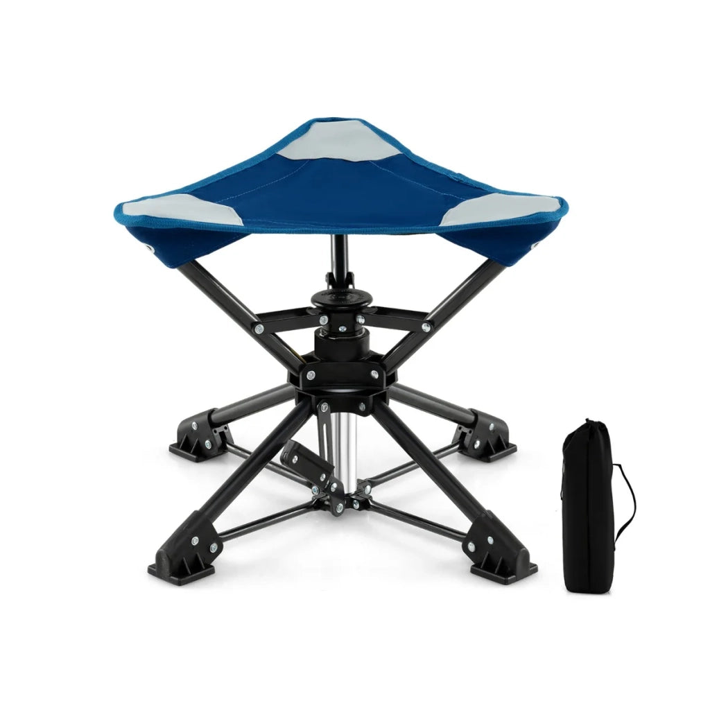 Sgabello da campeggio pieghevole 43 x 39 x 37 cm seduta ergonomica rotazione a 360° stile mimetico metallo blu 20_0014163