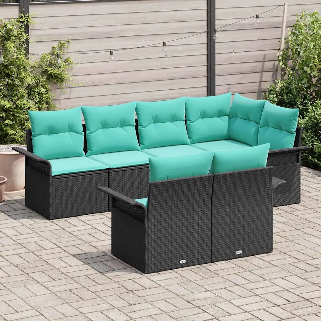Set Divano da Giardino con cuscino 7 pcs Nero Poly Rattan 3354075