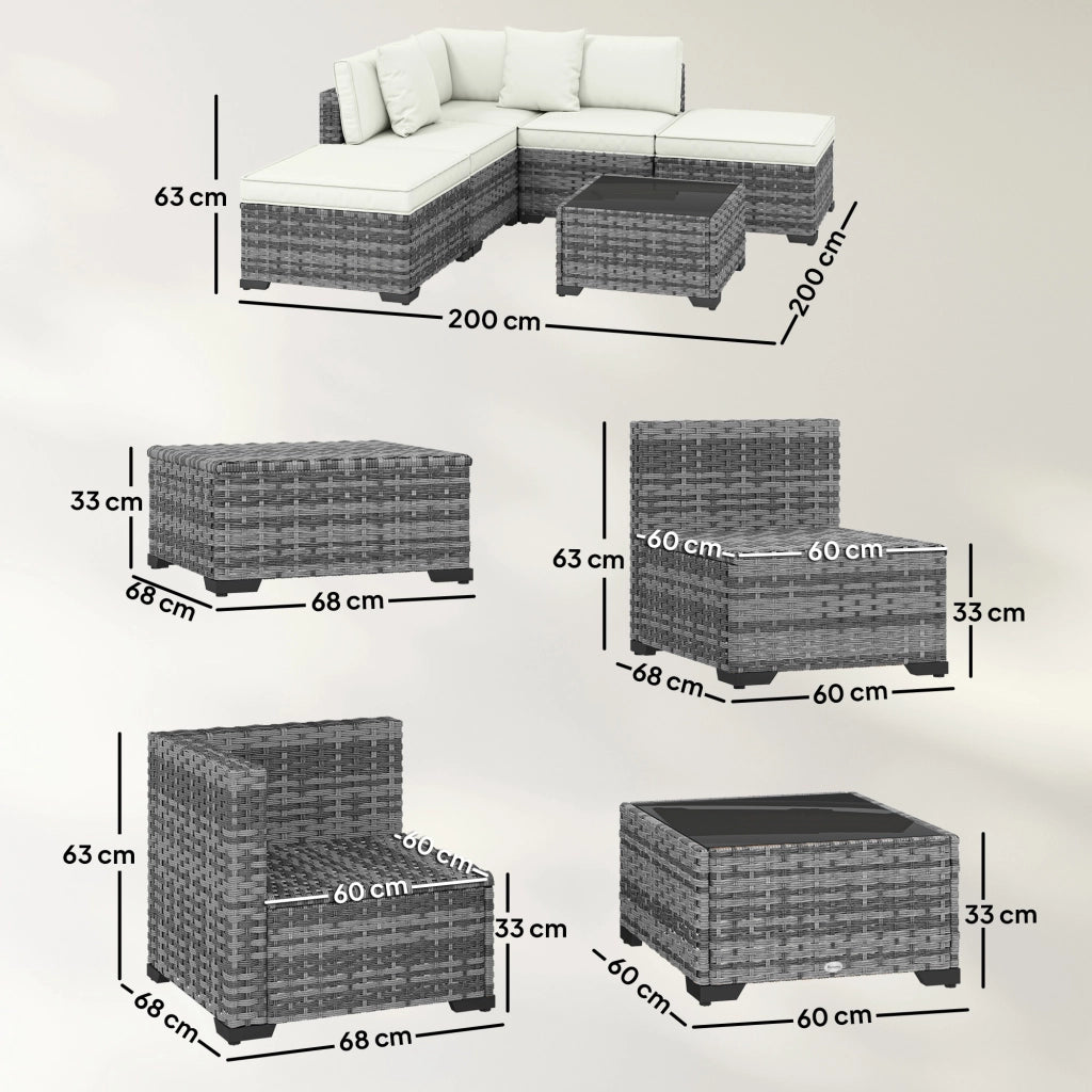 Set Giardino 6 Pezzi Rattan Acciaio ¨C Zephmum ¨C Divano Tavolino Cuscini Grigio