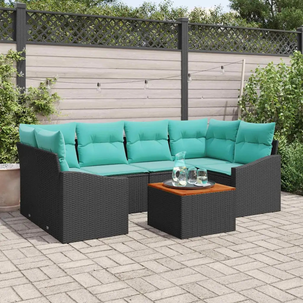 Set Divano da Giardino con cuscino 7 pcs Nero polyrattan 3347788
